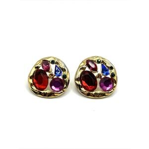 Vintage Park Lane Gripoix Multi Colored Stone Round Pierced‎ Earrings NO BACKS